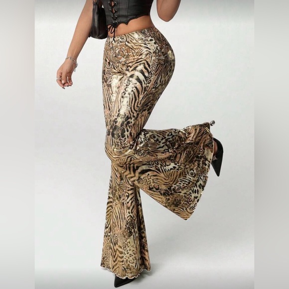 Hot Kiss Pants - Hot Kiss Animal Print Flare Pants
